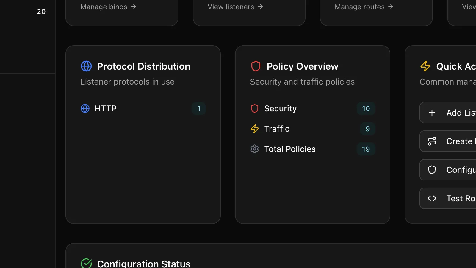 Screenshot of the agentgateway admin UI showing services and connection status panels