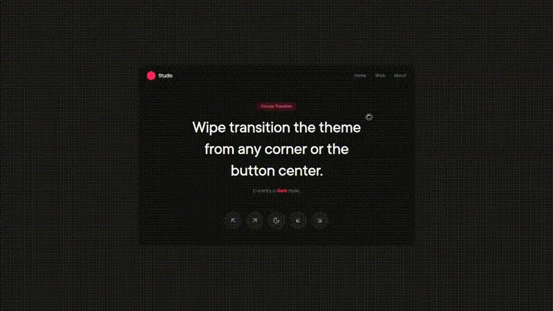 GreatUI's circular theme transition: the new palette expands from the toggle button