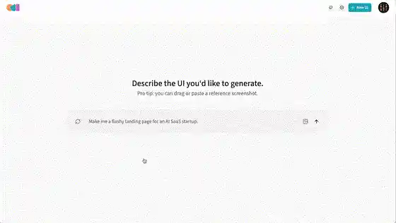 OpenUI demo: a description typed into the interface produces a rendered UI on the page
