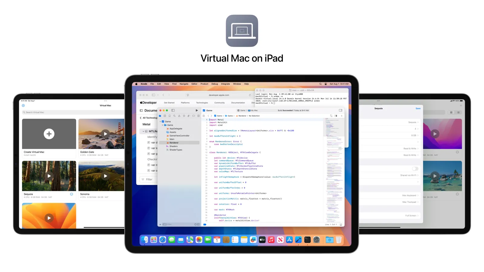 Official Virtual Mac screenshot: a full macOS desktop running on an iPad display