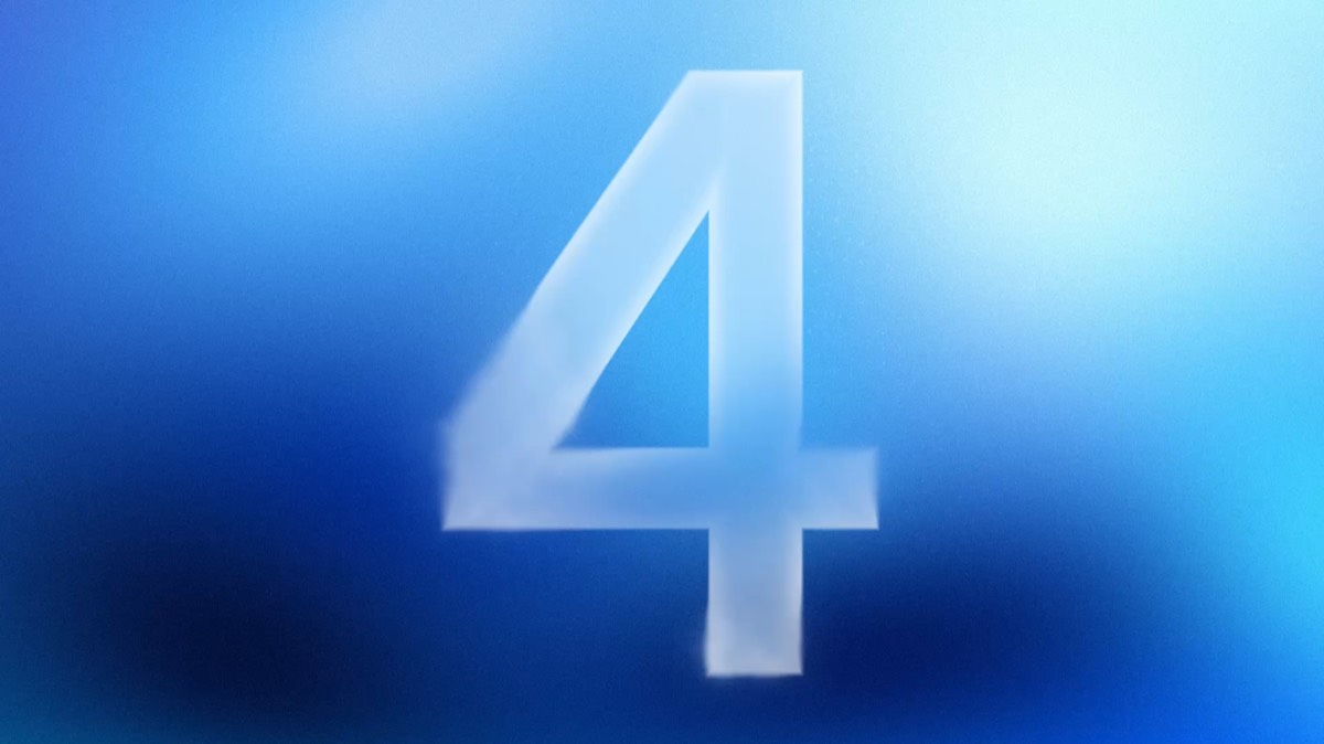 A large frosted-glass numeral 4 on a blue gradient, the Gemini 4 header art from Google's official blog