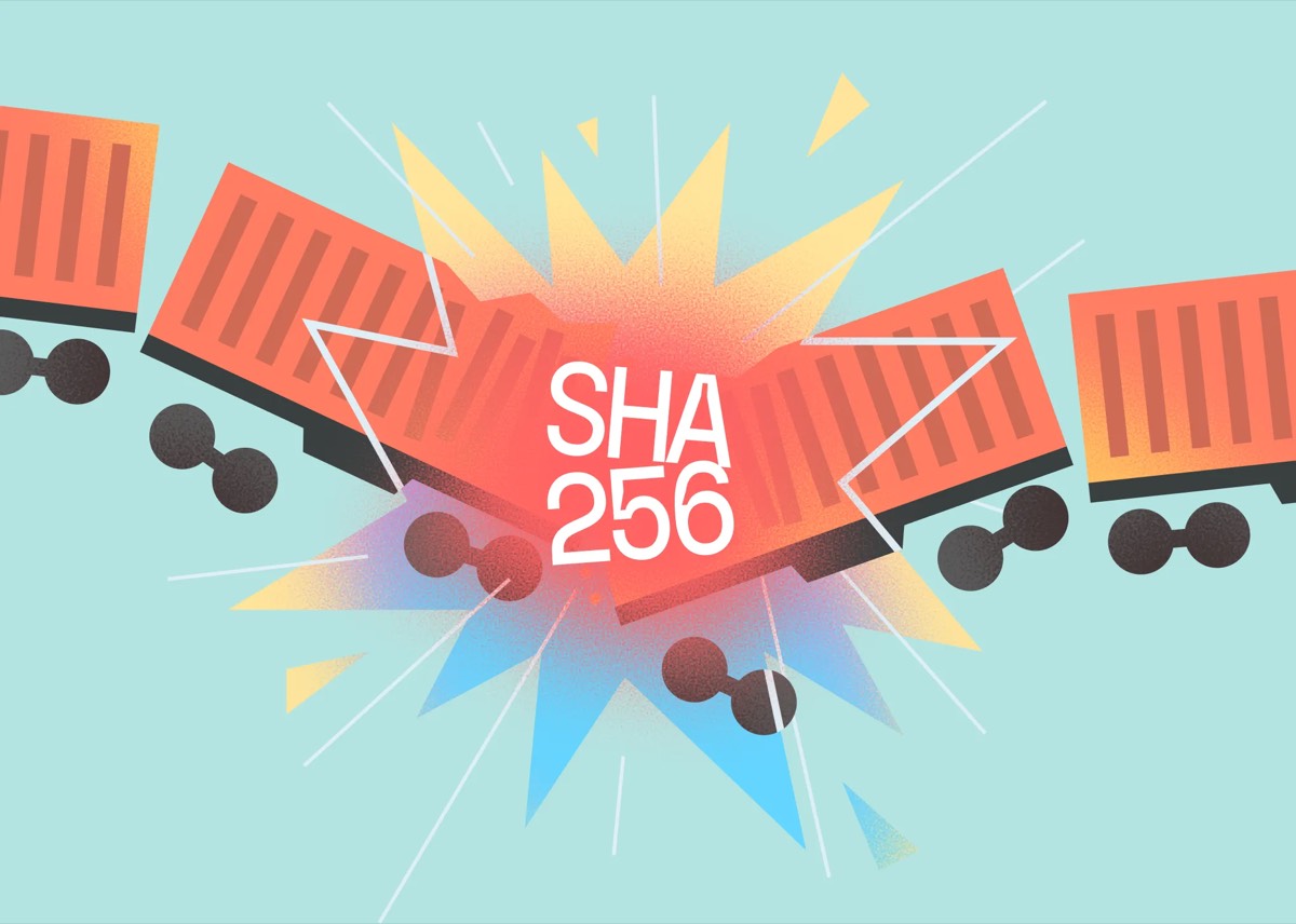 GitButler art: train cars labeled SHA 256 colliding