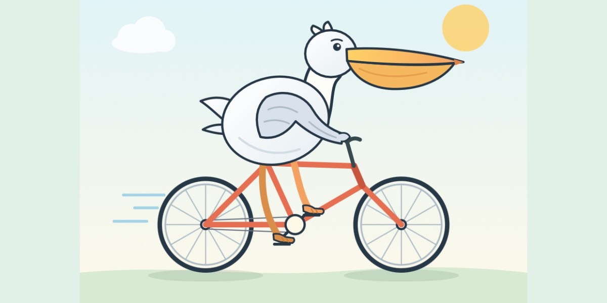 A cartoon pelican riding an orange-red bicycle, the classic prompt illustration used to test new models