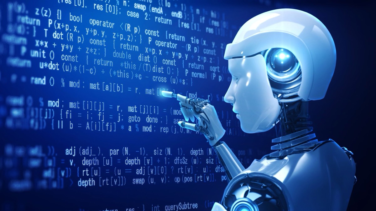 TechRadar art: a blue robot pointing at a screen of code