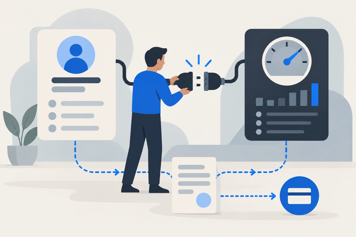 A developer connects an account card to a separate API usage meter.
