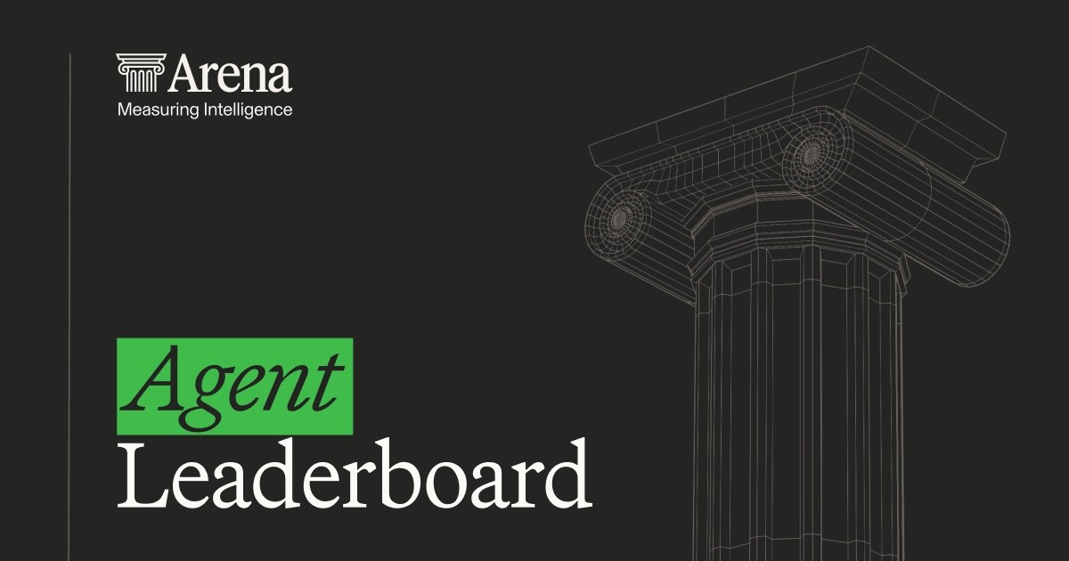 Arena 官方 Agent Leaderboard 卡片:深色背景上的线稿石柱与绿色 Agent 标签