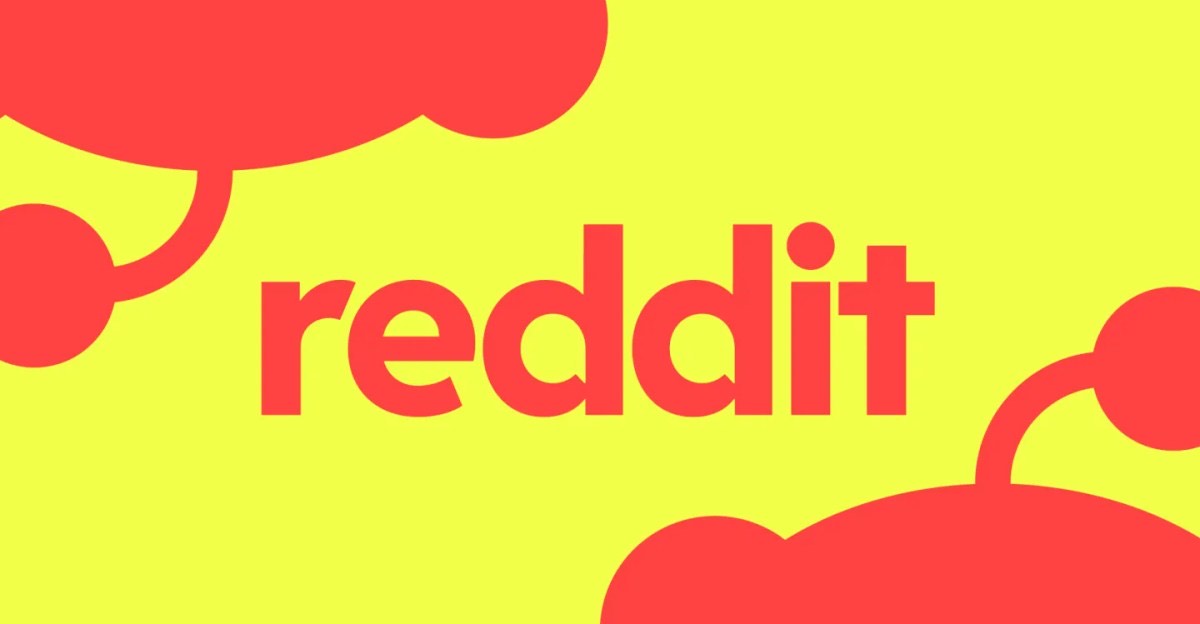 The Reddit wordmark and Snoo antennae in red on a bright yellow background