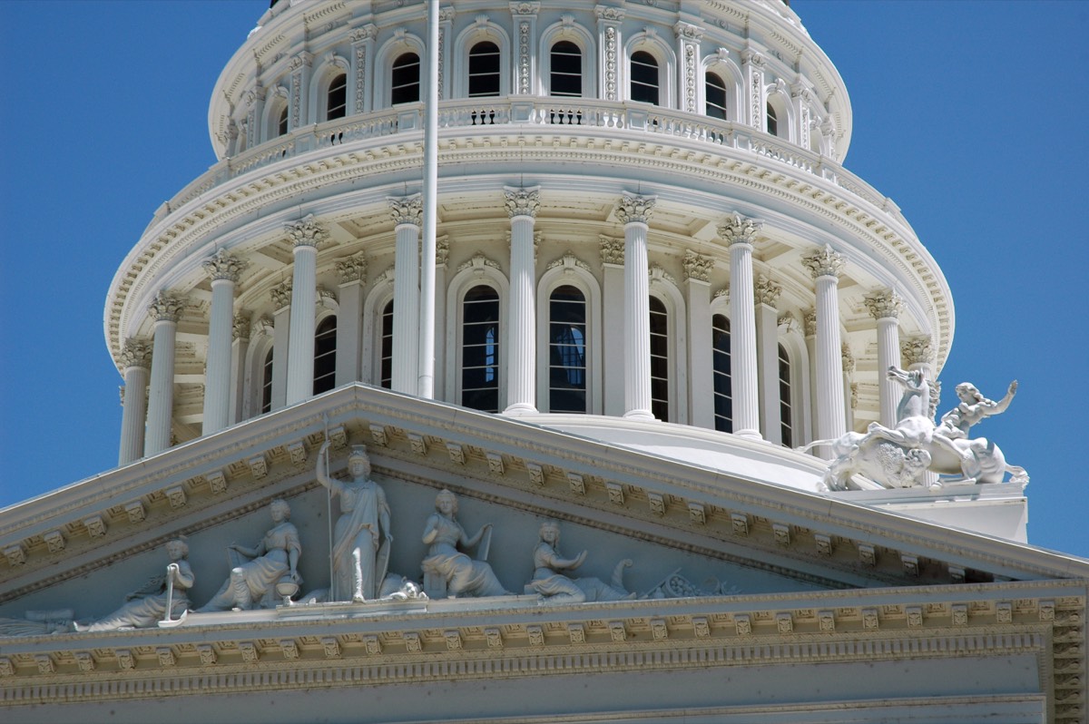 The dome and pediment sculptures of the California State Capitol